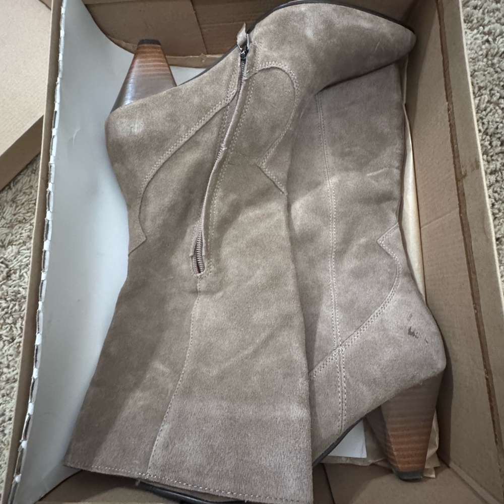 Naked Feet Tan Heeled Boots Suede Classic